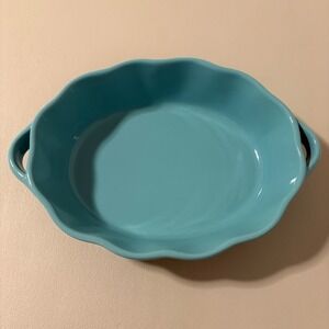 Gather Home Teal Scalloped Pie Plate Baking Dish with Handles